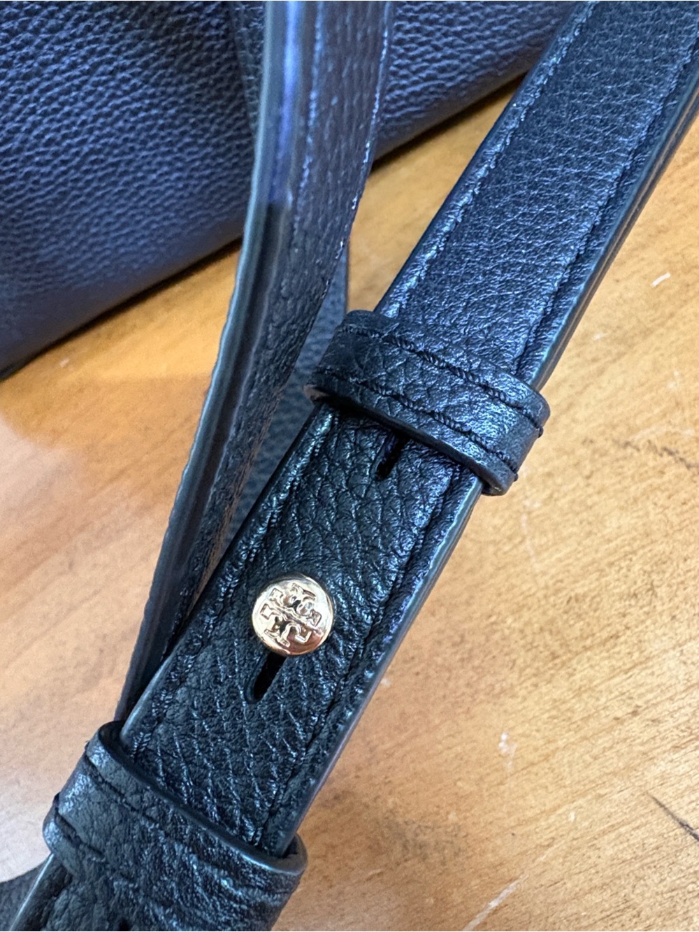 Tory Burch Carter Flap Black Leather Logo Backpack with Gold Hardware - Picture 3 of 16